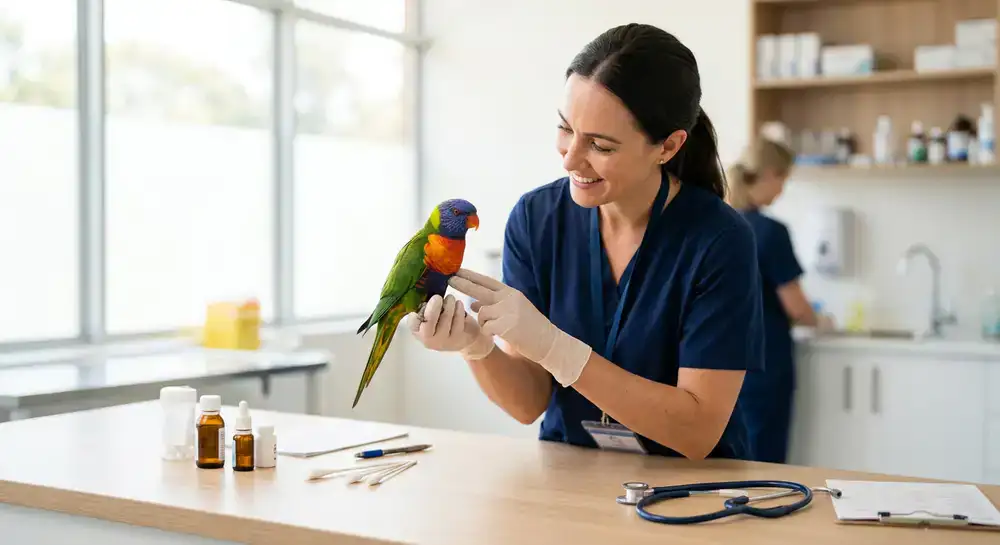Veterinary checkup of a healthy bird